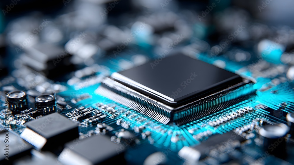 Poster close-up of a microchip on a circuit board