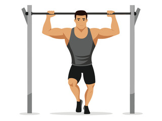 Naklejka premium Man doing pullups isolated on white background, fitness and strength training