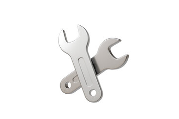 3d crossed wrenches icon. repair tools concept. Minimal cartoon silver spanners for mechanic maintenance isolated on white background. 3d render.