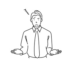 困惑した表情で比較に悩む男性｜ビジネス用途の線画ベクター｜透明背景