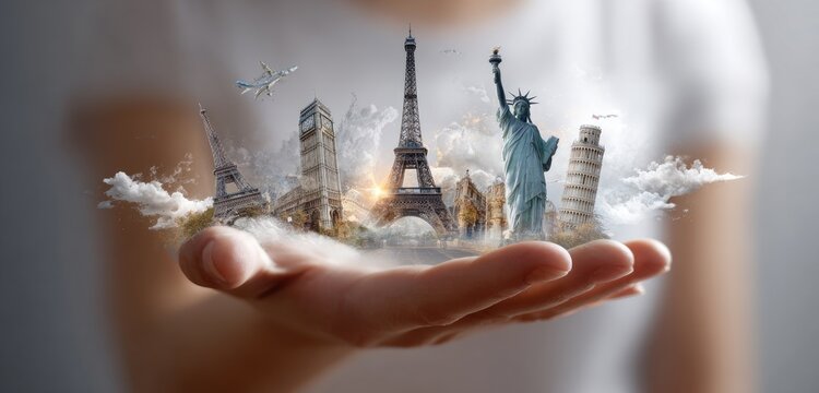 World landmarks held in a hand (2)