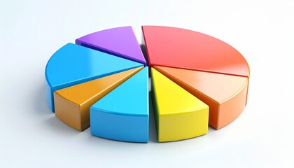 Obraz premium Colorful 3D pie chart with eight separated segments on white background.