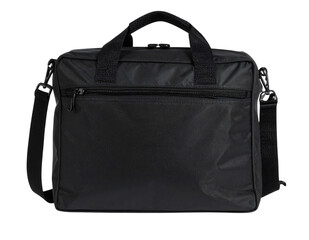 Black messenger bag, shoulder strap, nylon on transparent background