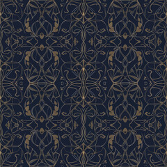 Seamless Pattern, Ornate seamless pattern with floral and abstract elements on a dark blue background Stock royalty free  image.