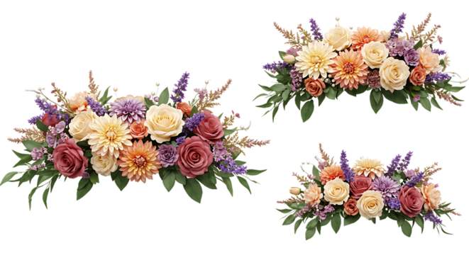 Floral arrangements with roses dahlias and lavender isolated on a transparent background image