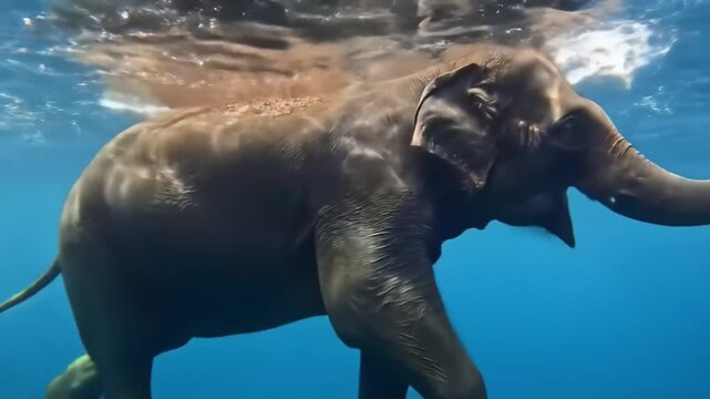 Elephant swimming underwater