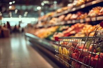 Fresh fruits in a supermarket cart.