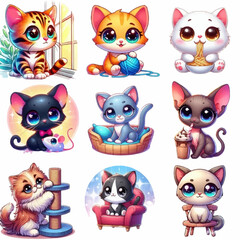 set of colorful cats ,A fun collection of cute cartoon animal faces