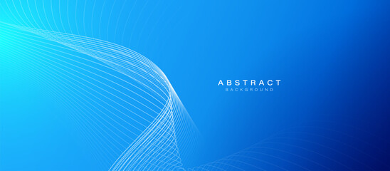Blue minimal dynamic curved lines abstract futuristic hi technology background with lighting effect