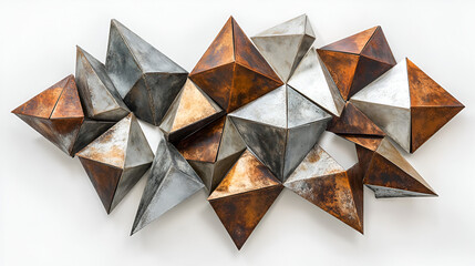 Geometric Metal Pyramids Sculpture Modern Industrial Decor Art Display