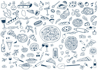 Italian Cooking Icons Bundle – Pizza, Pasta, Olive Oil Flat Vector Design