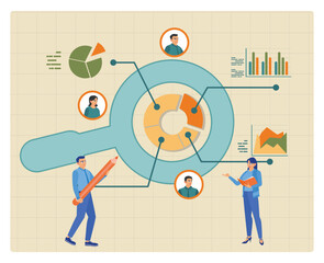 Market research concept. Business people look at magnify market data chart and graph.