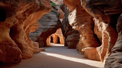 Antelope Canyon in Arizona with Sunlight Streaming Through Narrow Sandstone Walls, Illuminating Warm Orange and Red Rock Formations
