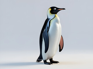 Fototapeta premium Black and White Emperor Penguin with Yellow Pattern on Neck Standing on Gray Background