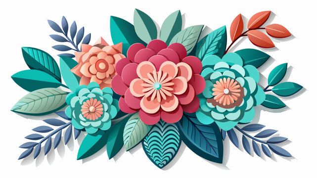 Vector art of colorful paper cut flower arrangement, perfect for spring and summer decorations, wedding invitations and greeting cards