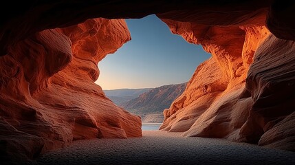 Antelope Canyon in Arizona with Sunlight Streaming Through Narrow Sandstone Walls, Illuminating Warm Orange and Red Rock Formations

