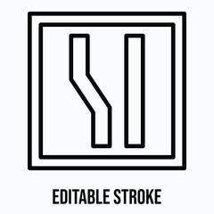 Straight And Narrow Road Sign Vector Icon, Isolated Vector Lineal Style Icon, Editable Stroke.