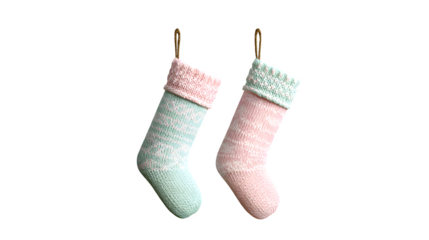 Pastel Knitted Christmas Stockings, isolated on transparent background