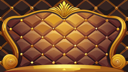 Fototapeta premium Vector art of luxurious brown and gold quilted leather furniture detail with an elegant and decorative design, perfect for a royal or vintage themed background