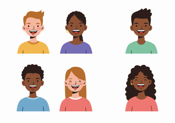 Smiling diverse faces set with transparent background