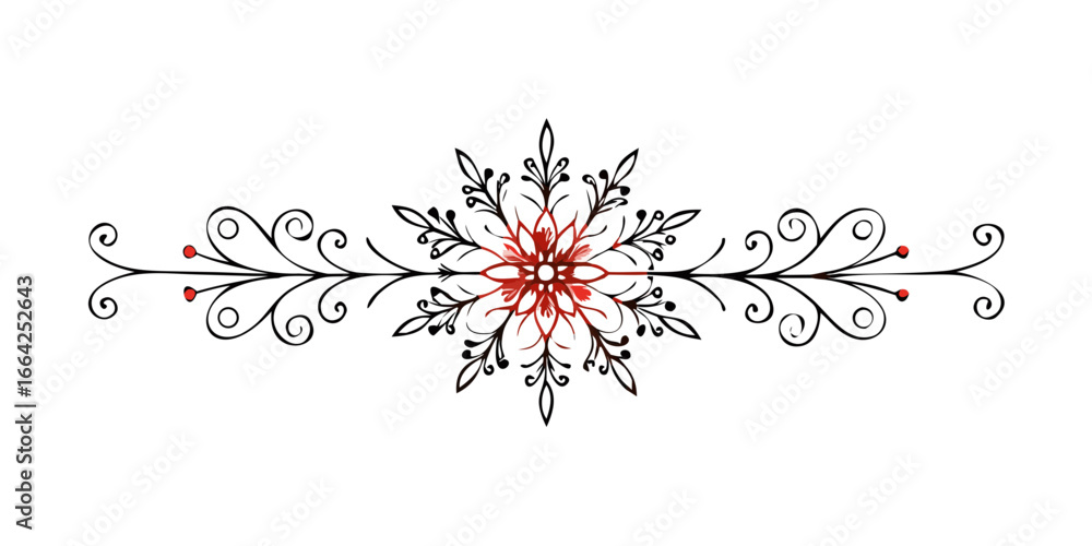 Poster black swirl with red snowflake in festive decorative border