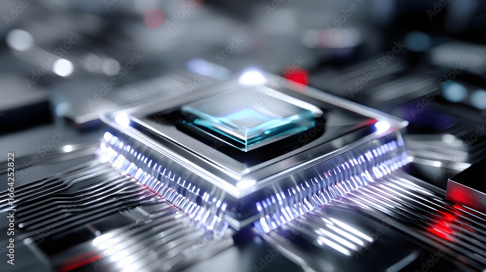 Poster high-tech microprocessor with illuminated circuitry