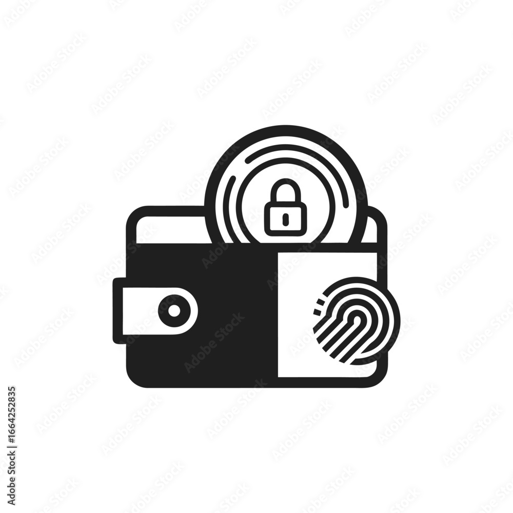 Poster secure digital wallet with fingerprint and padlock, representing safe online payment and protection 