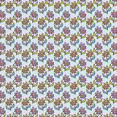 Obraz premium Colorful Brush Flower Seamless Pattern – Hand-Drawn Botanical Ink Vector Illustration