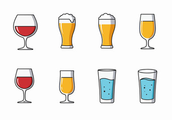 Drinks icons set with transparent background