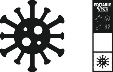 Obraz premium Stylized black silhouette of a virus particle next to an editable text box