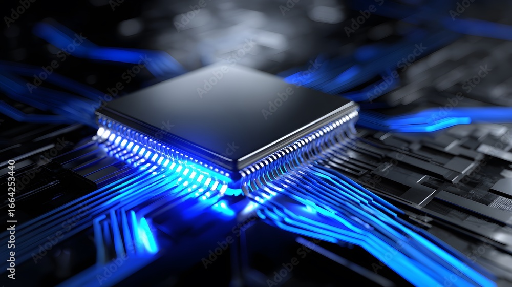Poster advanced microchip with illuminated circuitry