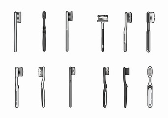 Various toothbrush types collection with transparent background