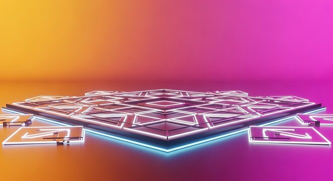Futuristic Neon Dance Floor Stage with Geometric Patterns.