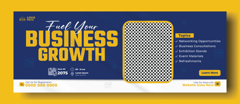 Business Growth Seminar Advertisement with Smiling Businessman and Bold Typography