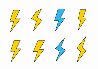 Lightning bolts in yellow and blue with transparent background