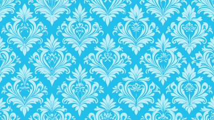 Vector art of seamless damask pattern in light blue, perfect for adding a touch of vintage charm to your design projects and creating a calming aesthetic