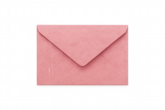 Closed pink envelope isolated on transparent background, ready for mailing, symbolizing communication and important messages
