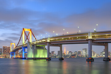 Tokyo, Japan with Rainbow Bridge at Blue Hour 15