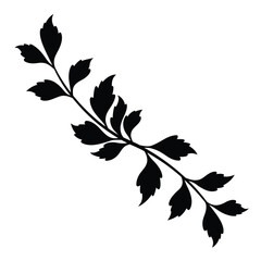Black floral branch with serrated leaves white