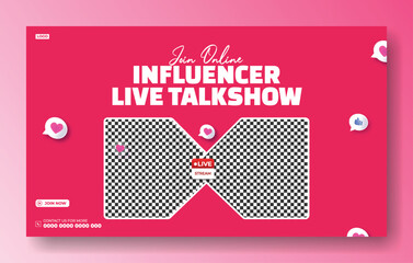 Online Influencer Live Talkshow Promotion with Two Speakers on a Pink Background