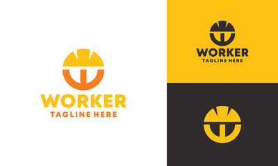 Letter W Worker Logo Design Construction Symbol Graphic Vector