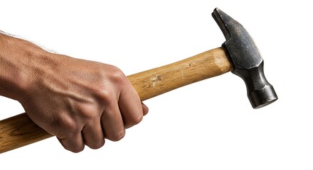 Hammer Gripped in Hand on White Background