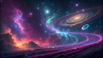 Obraz premium Colorful Galaxy Space Art with Spiral Nebula and Stars
