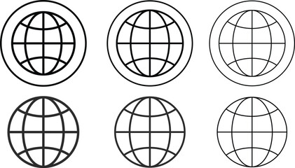 Global and Web  Icon set. Vector www icon, international connectivity global awareness, www icon Web click icon, stroke designs.,