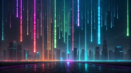 Futuristic Neon Light Rain Digital Sci-Fi Background