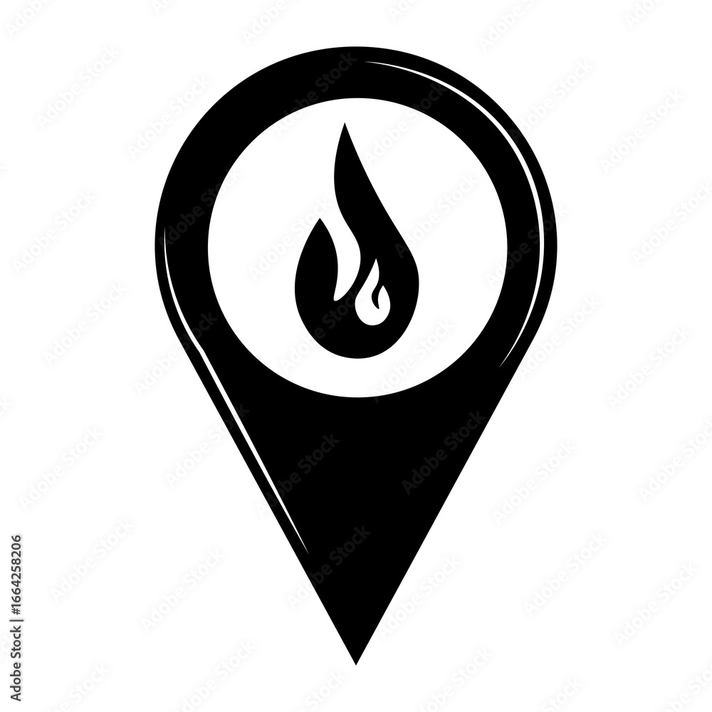 Poster set map pointer with fire flame icon