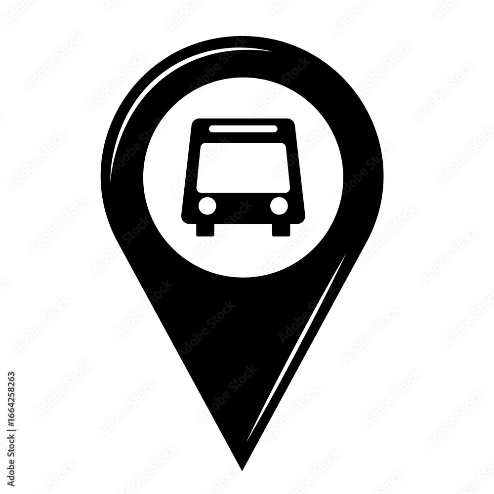 Poster bus with navigation location map pin icon