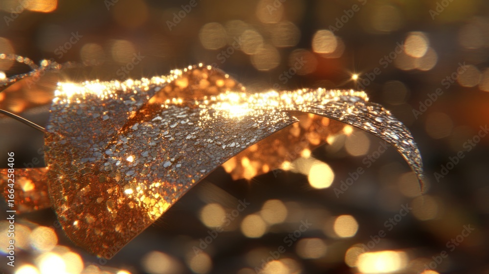 Poster abstract golden leaf glittering with light, creating a bokeh background for a luxurious feel