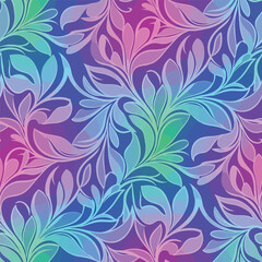 Seamless Pattern, Seamless floral pattern with gradient colors featuring leaves and botanical elements Stock royalty free.