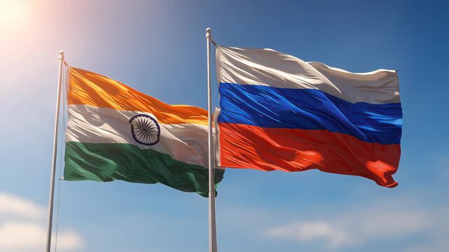 International relations celebration india and russia flags in unity outdoor event clear sky diplomatic significance